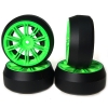 Yeah Racing Spec D 10 Spokes 2 Ribs Wheel Offset +3 Green w/Tire 4pcs For 1/10 Drift (#WL-0080)